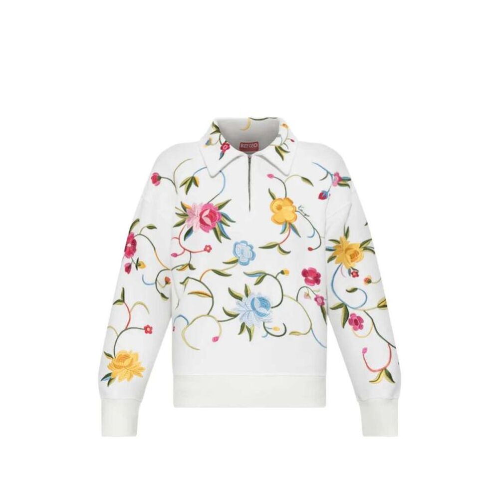 Kenzo Women Quarter-Zip Sweatshirt With Floral Embroidery